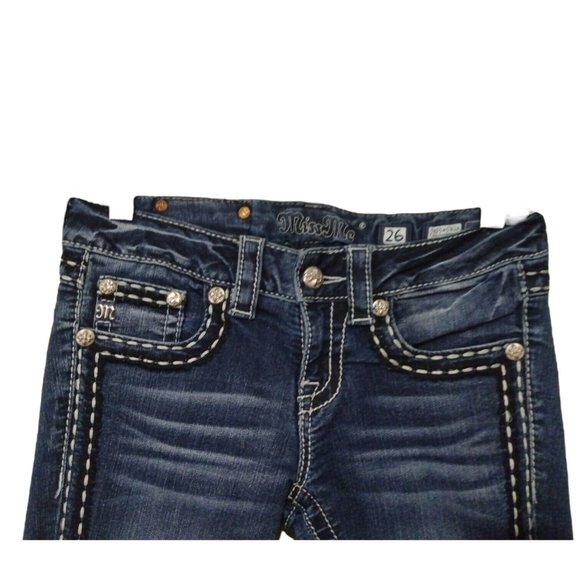Miss Me Womens Mid-Rise Bootcut Flare Rhinestone Embellished Bling Blue Jeans 26 - Picture 5 of 12